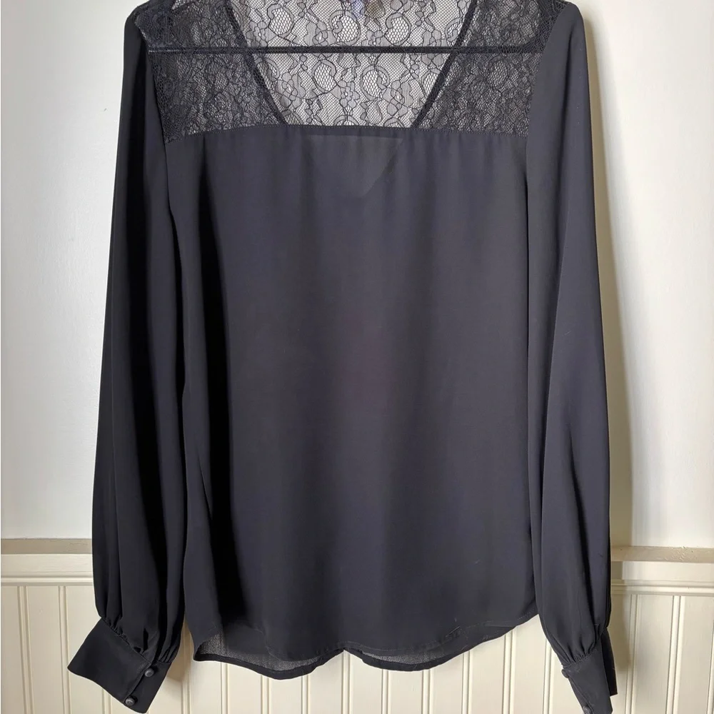 Candie's Black Buttoned Blouse with Sheer Panel - Picture 3 of 4